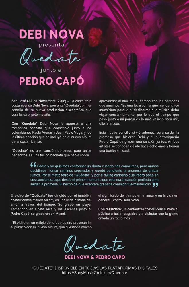 Press Release Quedate Debi Nova Pedro Capo